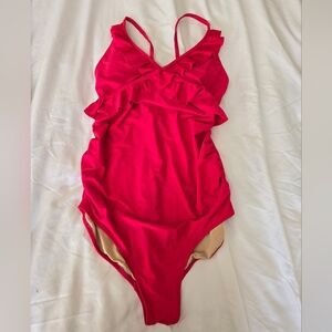 Maternity Pink Ruffled One-Piece Swimsuit